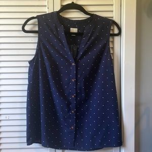 A New Day sleeveless blouse, navy with white polka dots